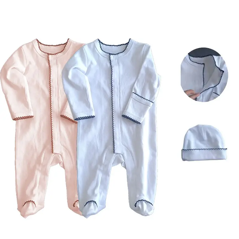 Newborn Baby 100% Combed Clothes Organic Cotton Baby Romper Hat Set  Infant Baby Envelope Collar Footed Coming Home Outfit
