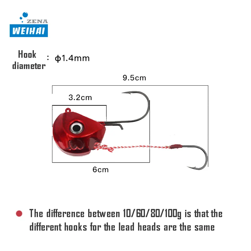 Wholesale 40g 60g 80g 100g 120g Double Hooks Lead Jig Head Tenya Fishing Sinking Jig Tenya Jig