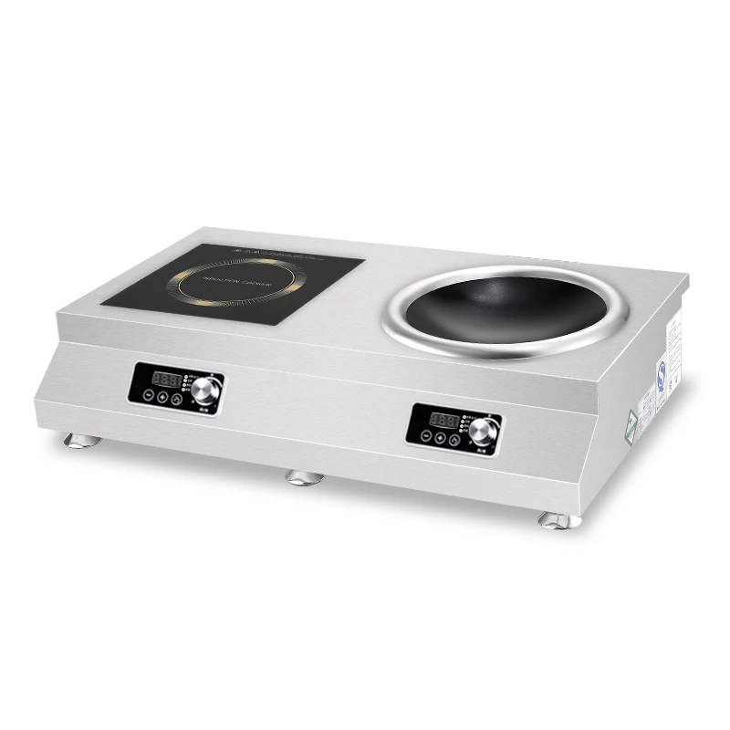 In-Smart Commercial concave furnace induction wok range cooker high power flat double wide 2 burner  concave furnace table top