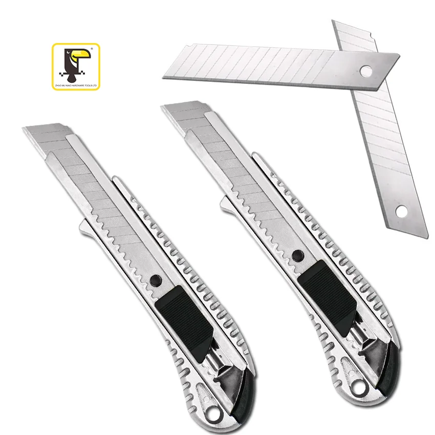 18mm Width Silver Color Aluminium Alloy PPR Handle Snap Off Blade Knife Cutter Sliding Blade Knife