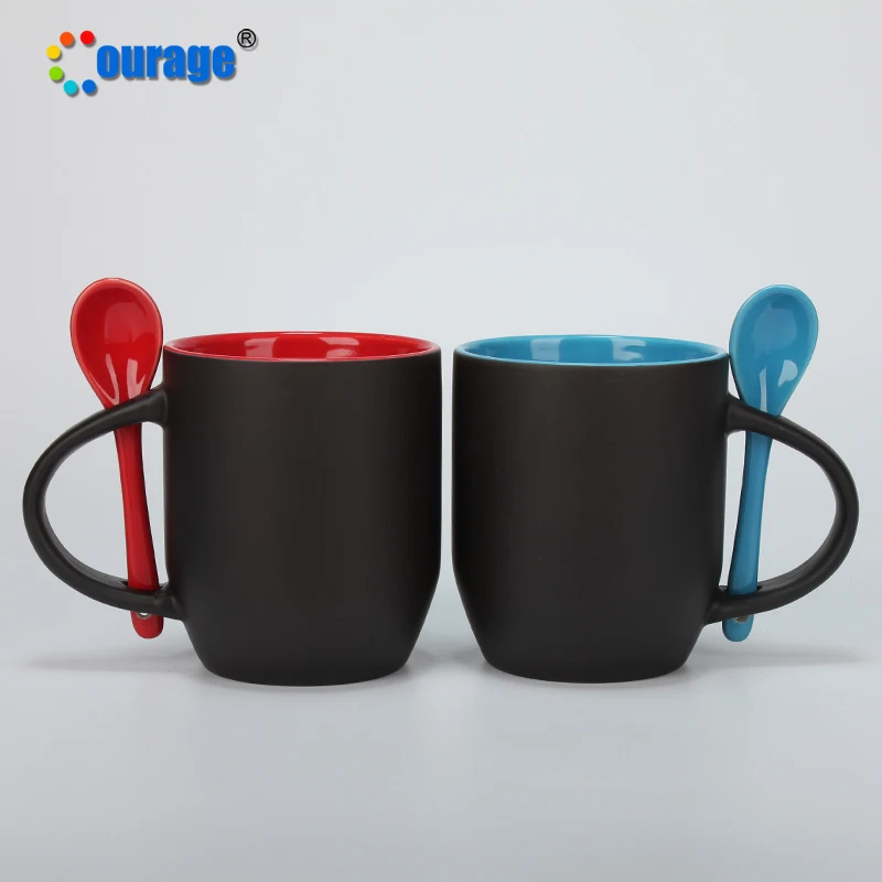 Magic Inner Color Mug Sublimation Color Change Ceramic Mugs with Spoon