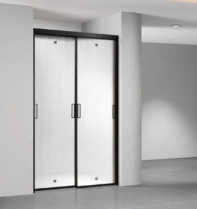 2022 Hot Sale Textured Glass Shower Door Shower Room Matte Black Stainless Steel Frame Shower Door For Hotel