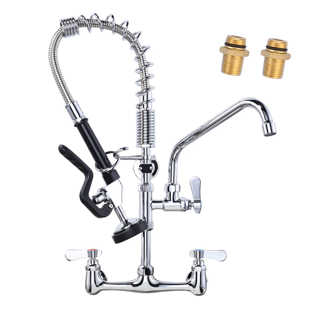 Новый стиль, латунный полированный хром с вытяжным опрыскивателем, 8-дюймовый Центральный Мини-коммерческий кухонный смеситель для предварительного полоскания