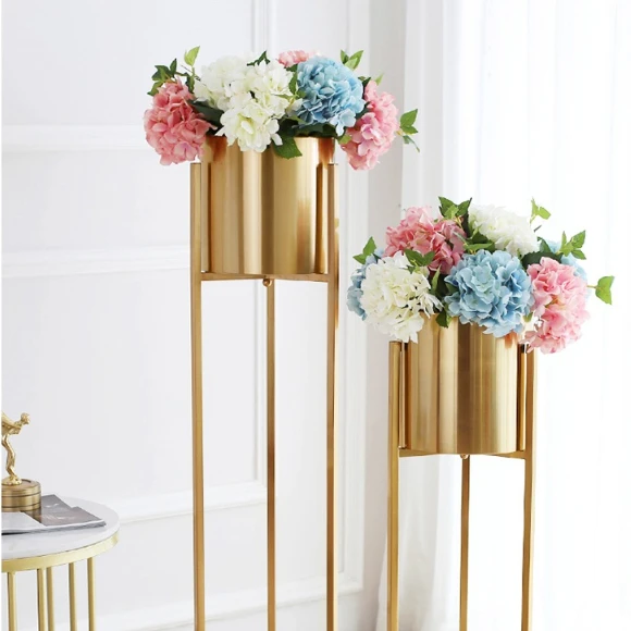 European style vase gold stand storage Metal Floral Decorative Large Floor Vases