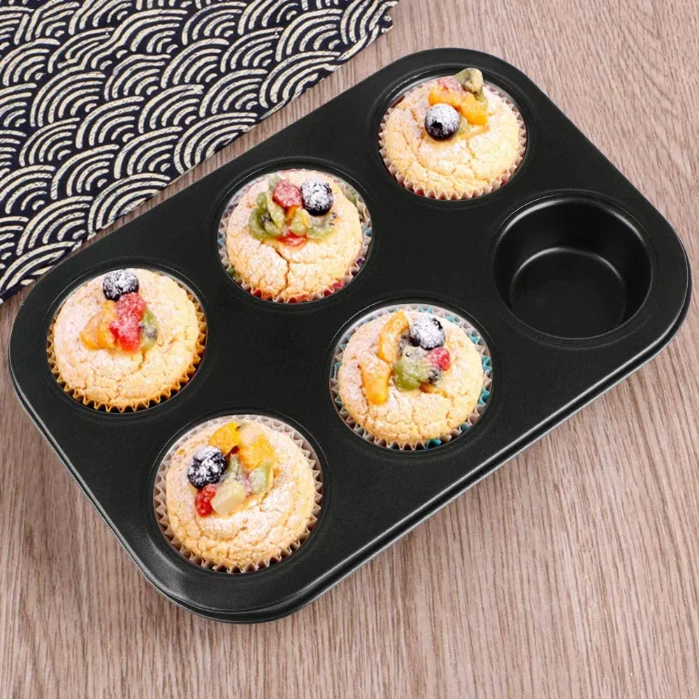 Non Stick Carbon Steel Cake Baking Pan Perfect 6 Cups Muffin Pan for Making Muffins or Cupcakes