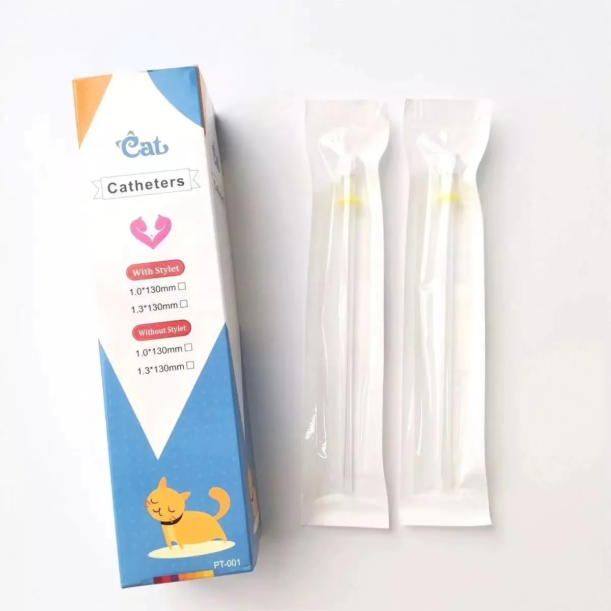 1.0*130mm and 1.3*130mm urinary foley cat catheter Disposables Cat Catheter with Stylet without stylet
