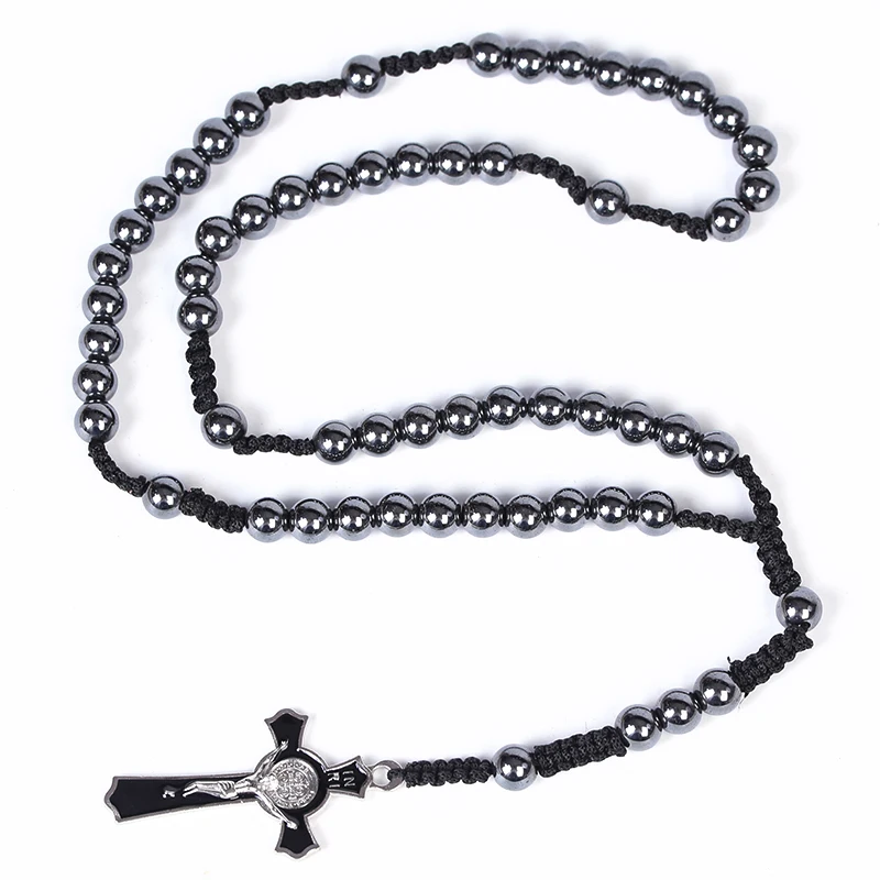 Wholesale Cross Catholic Rosary Hematite black rosary tasbeeh Muslim Islamic rosary beads jesus necklace Fashion jewelry