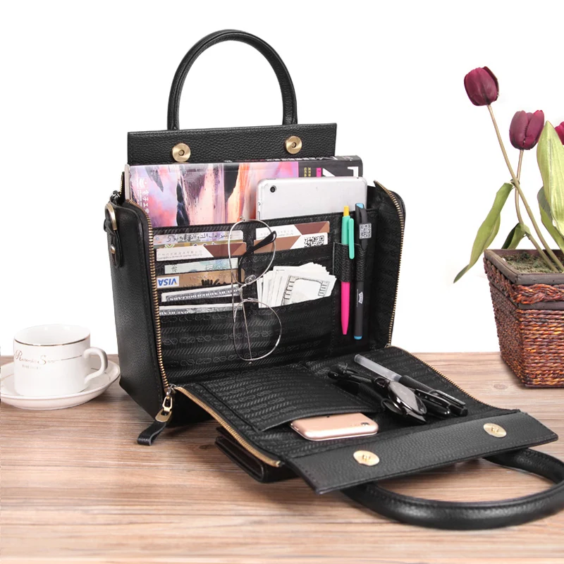 Factory hot sale Top Handle open flap mutli function Shoulder Genuine leather slot brief case purse official handbags tote
