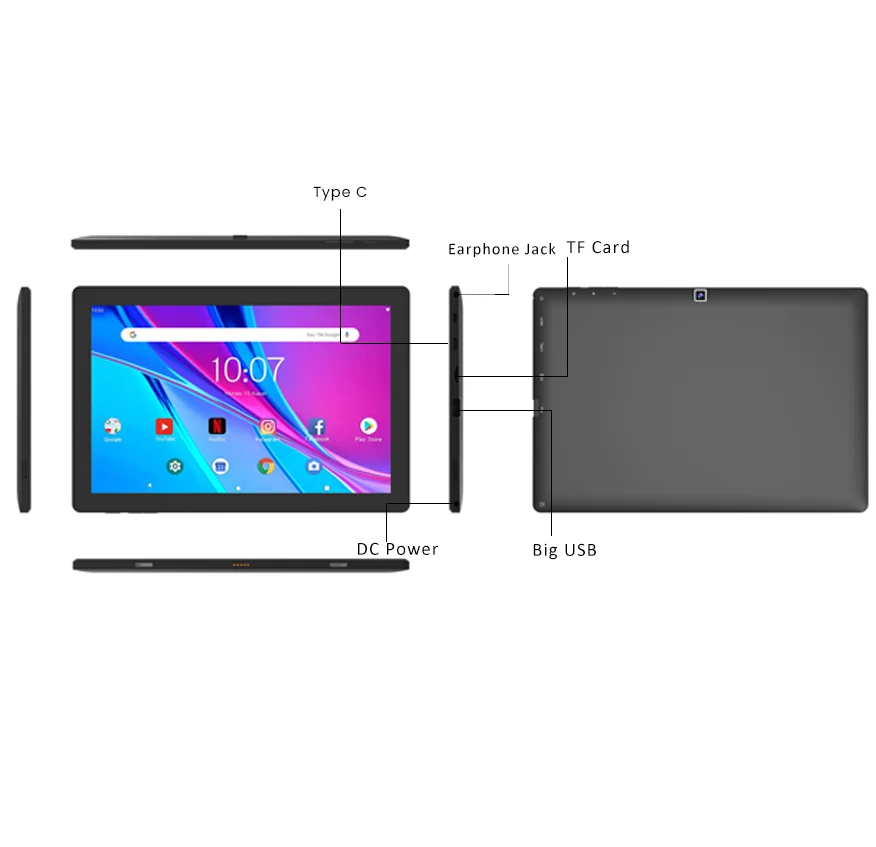 GreatAsia OEM 2022 Brand NEW WIFI tablets Android10.0 A133 Quad core 1.6GHz 2gb+32gb ROM with Big USB port  128GB TF card slot