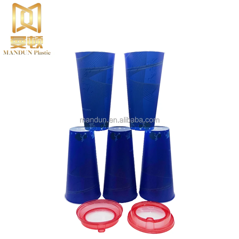 Mandun PP plastic cup custom IML fruit juice coffee smoothies milk tea cup disposable cup plastic with lids iml