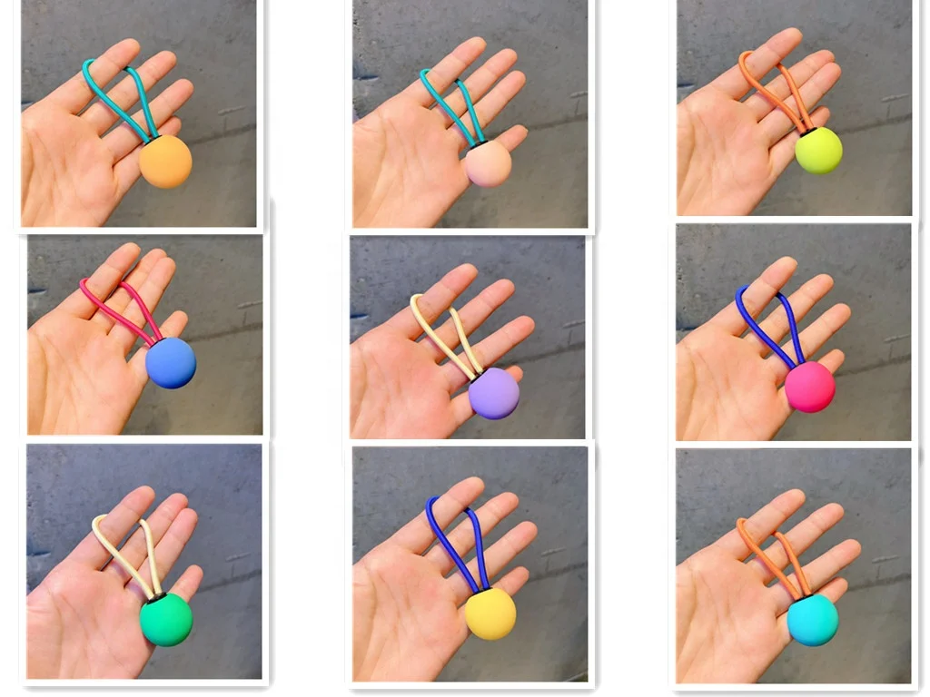 Acrylic Elastic Hair Rope Band Fluorescent Candy Color Geometric Ball Circle for