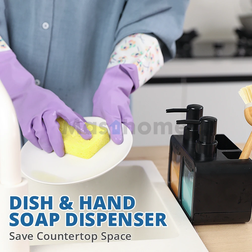 Masthome 4 In 1 Sink Organizer Kitchen Liquid Soap Dispenser Kitchen Sink Caddy Hand Dish Soap Dispenser Sponge Holder