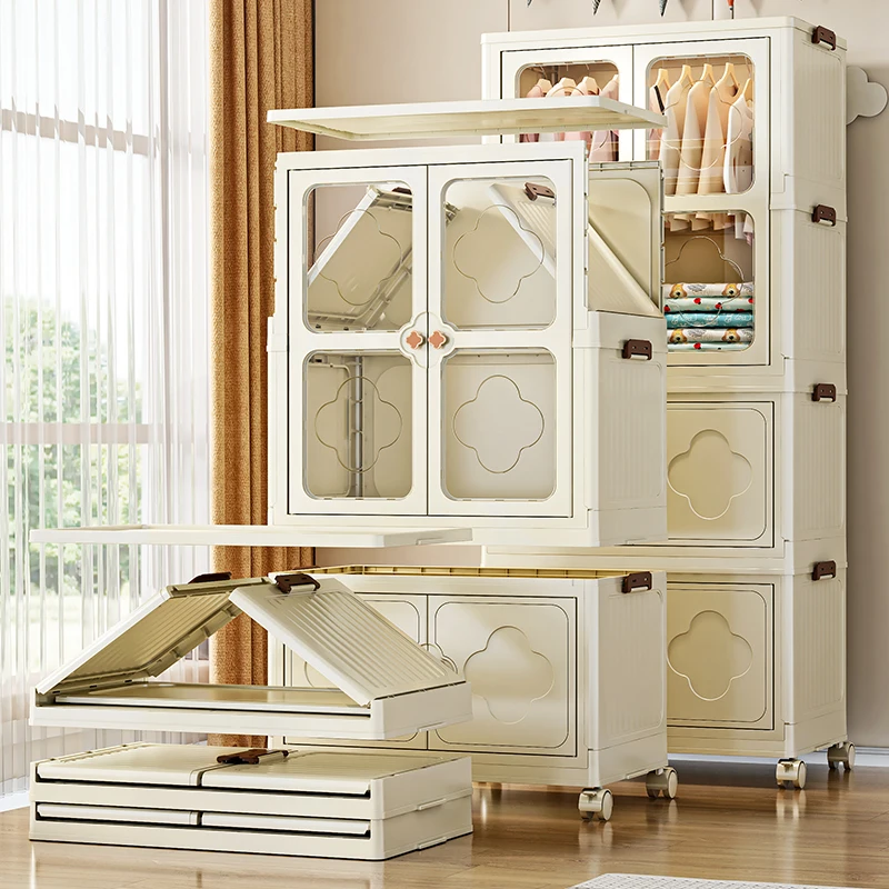 8091-3 Wholesale portable 70cm width multifunctional plastic storage folding wardrobe