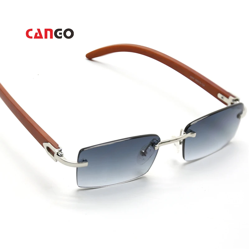 High quality Uv Protection Fashion vintage wooden rimless sunglasses men rectangle uv400 eyewear acetate sunglasses wholesale
