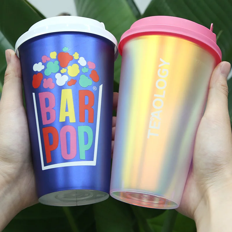 personalization 500ml 700ml color changing vasos plastics square rainbow disposable black plastic cup with aluminum foil lid