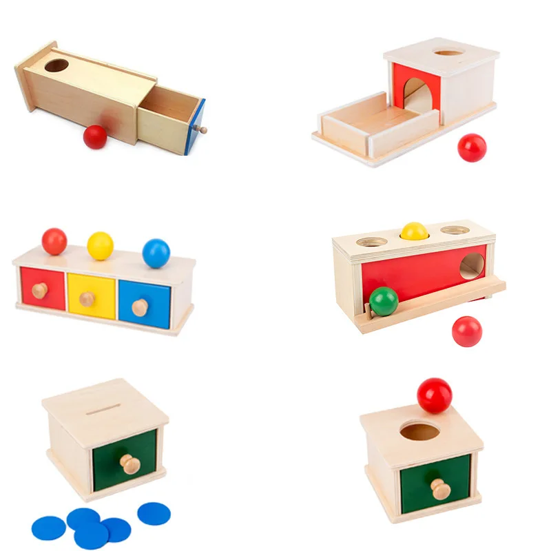 Kindergarten Montessori Wooden Toys Winder Object Permanence Box Coin Box Drawer Game Textile Drum Teaching Aids Sensory Toys