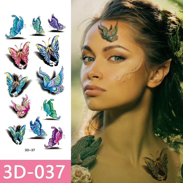 Colourful Waterproof Ink Printing 3D Butterfly Animal Flower Art Printed Sexy Waterproof Temporary Tattoo Stickers