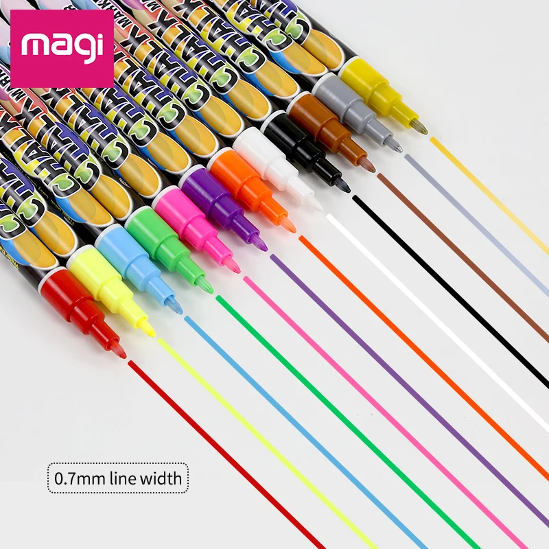 12 Colors 0.7mm Eco-friendly OEM Dry-Erase & Wet-Erase Neon Liquid Chalk Marker For Black Board