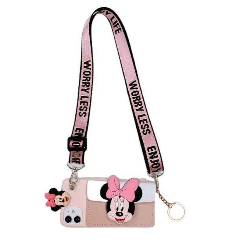 Hot sale card wallet mobile phone cover cartoon with lanyard phone case