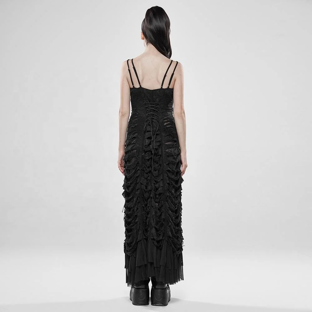 Punk Rrave Summer Gothic Dresses WQ-438 Diablo Dry Well Creature Dress Casual  Lace Velvet Dresses