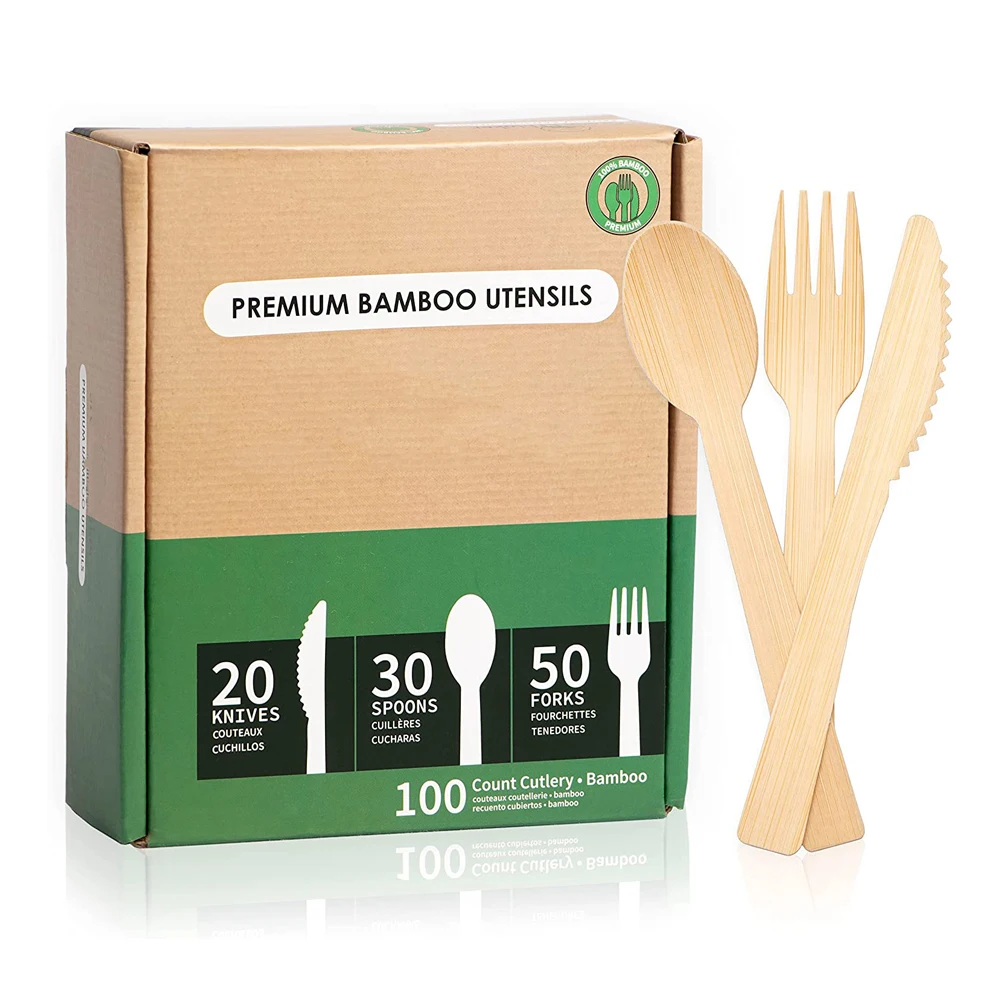 Perfect Alternative to Plastic Bamboo Disposable Cutlery Set Eco-friendly Compostable Biodegradable