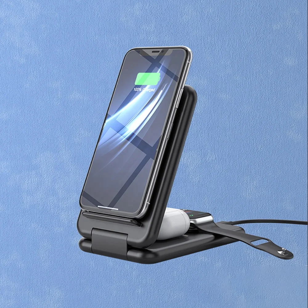 
 Черная зарядная станция, подставка для телефона Samsung, Беспроводная складная зарядная док-станция Qi 3 в 1 15 Вт 10 Вт для всех устройств Apple  
