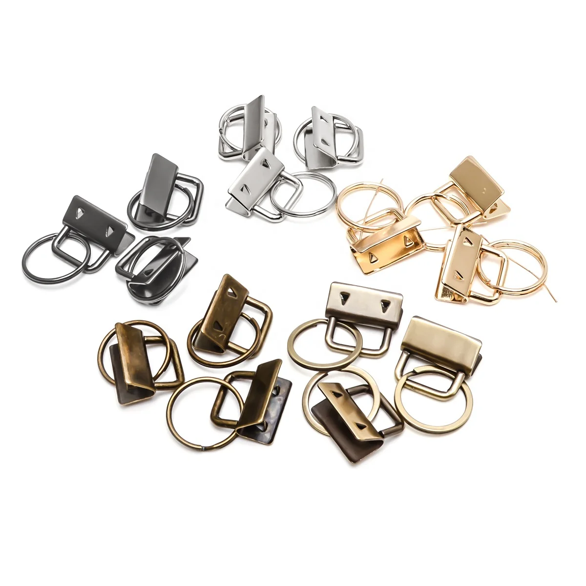Key Fob Hardware Rainbow Color Vacuum Plating keychain Split Ring For Wrist Wristlets Cotton Tail Clip Webbing