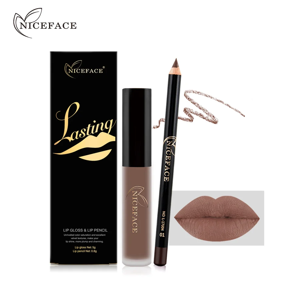  NICEFACE 12 цветов антипригарный блеск для губ без выцветания + подводка комбинированный набор жидкая