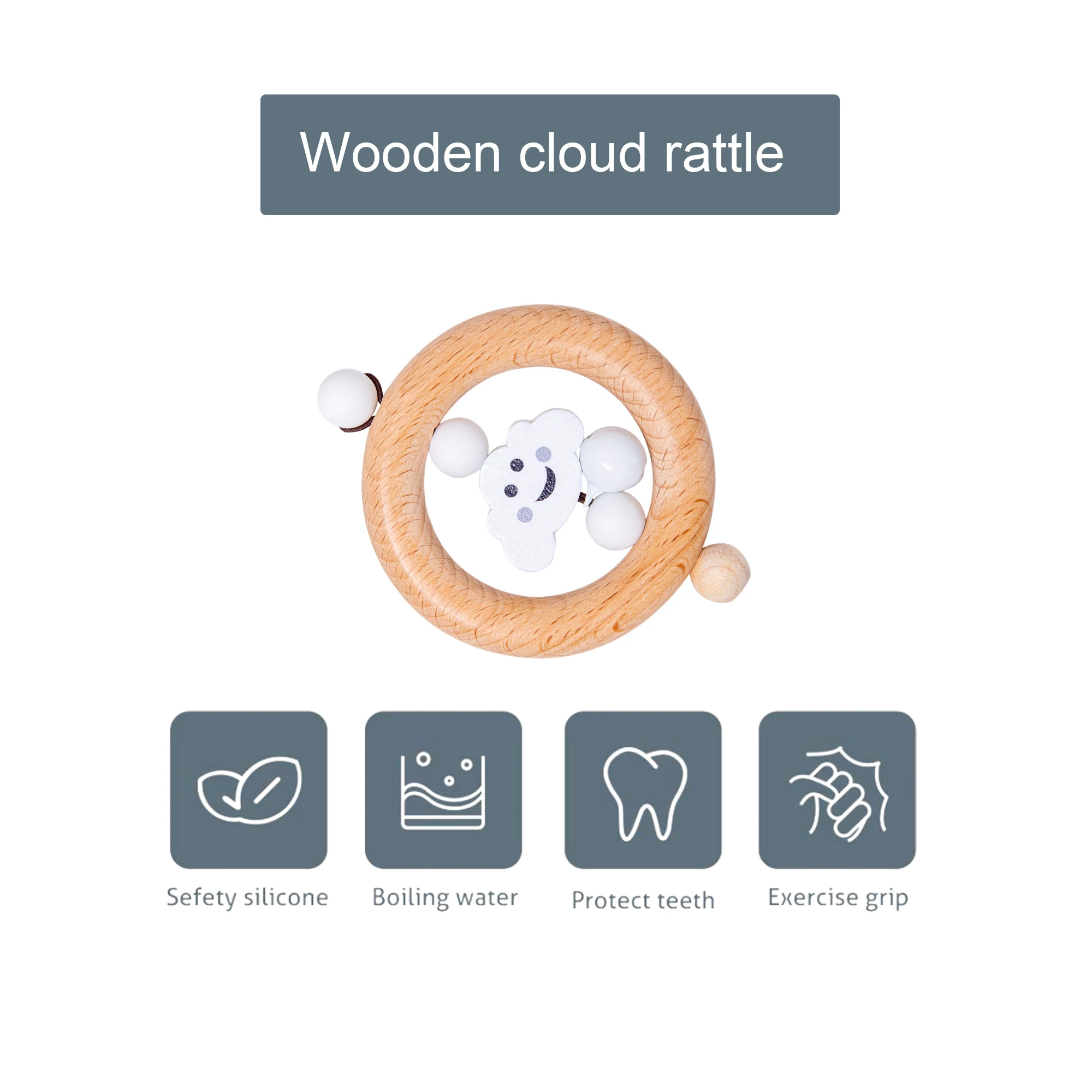 Wooden Ring Silicone Bead Baby Teeth Soothing Toy Rattle Teething Toy Wooden Rattle
