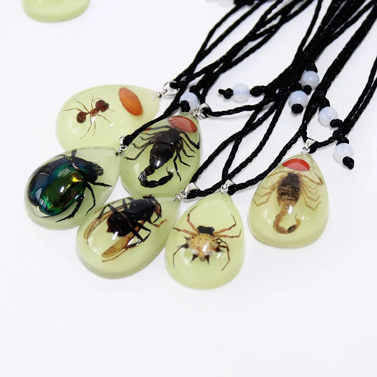 Creative Resin Real Insect Necklace For Women and Men Personality Glow Insect Amber Pendant Necklace