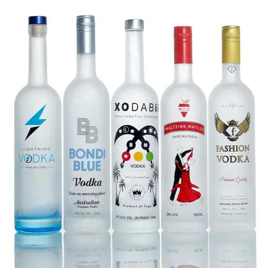 Frosted bottle750m to 1000ml Clear Glass Bottle Liquor/Vodka/Whiskey Alcoholic Beverage ISO Certified High Quality Glass bottle