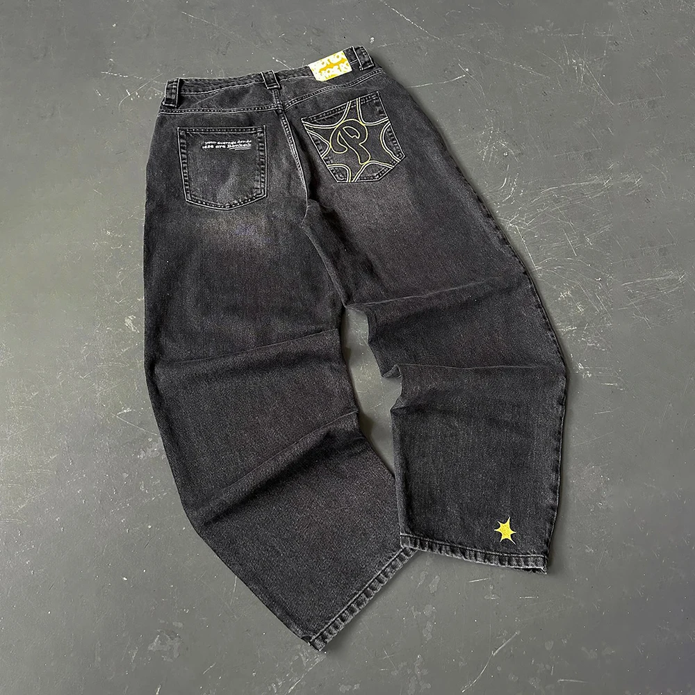 Manufacturer Custom Designer Pour Homme Loose Oversized Acid Wash Vintage Embroidery Distressed Denim Pant Baggy Jeans Men
