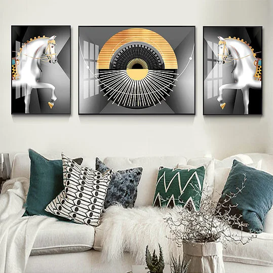 Настенная рамка, украшение для дома, принты, художественная живопись, европейский свет, роскошные геометрические формы, изысканная лошадь, 3 панели, живопись