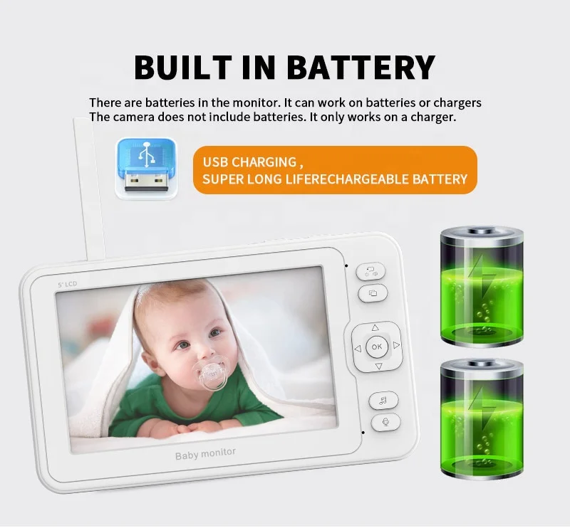 Electronic1080P Babysitter Baby Monitor  Night Vision Wireless Video Camera 5 Inch HD 100pix Music Sound Audio Player Origin PAN