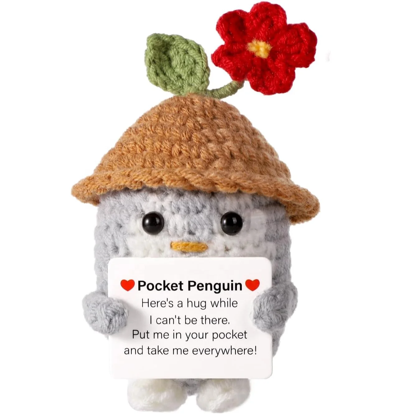 Positive Pocket Penguin Doll Potato Emotional Support Knitted Penguin with Positive Card Graduation Gift Friend Encouragement