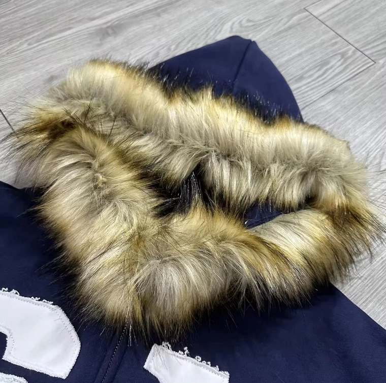 High Quality Long Sleeve Custom Logo Lightweight Zip Up Hoodie Jackets Manufacturer Warm Winter Applique Embroidery Fur Jacket
