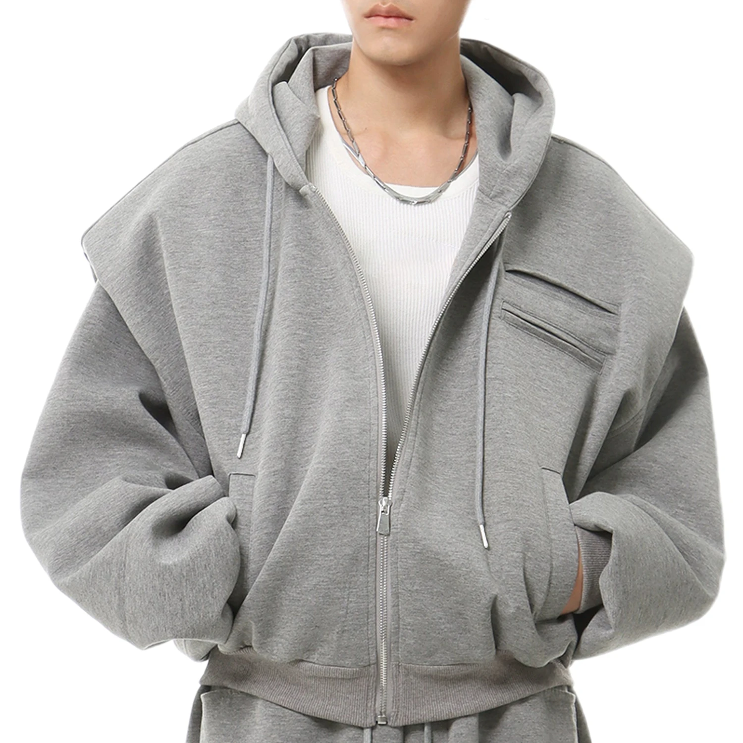 heavyweight Cropped Zip up Hoodies Thick Drop shoulder Blank Hoodies custom acid wash distressed embroidery hoodies