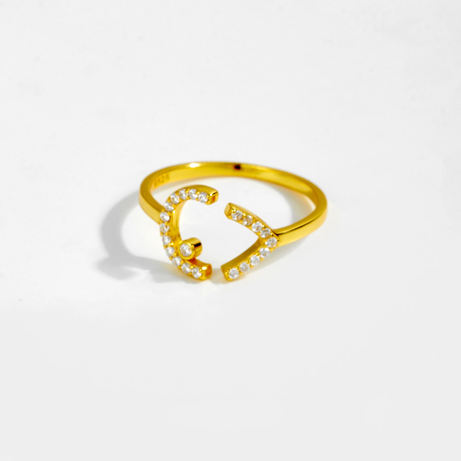 FUAMAY 2025 Fashion New Design Line Fish Open Ring 18K Gold Plated 925 Silver Minimalist Pave Fish Ring For Women