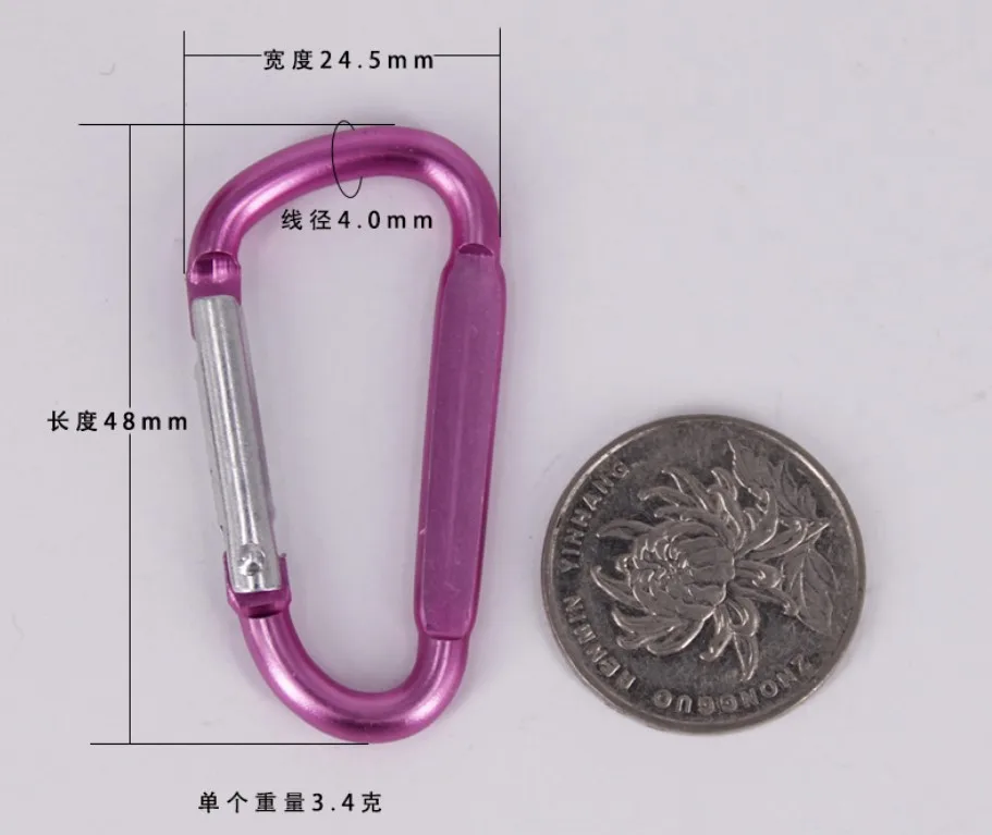 HXY 48*24.5*4MM Custom No MOQ Cheap D Shape Flat Side Aluminum Carabiner Hook Carabiner Keychain For Camping, Holding, Keychain