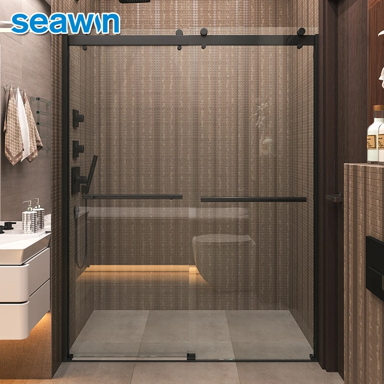 
Seawin Lifetime Warranty Frameless Satin Black 10Mm Sliding Shower Glass Door 