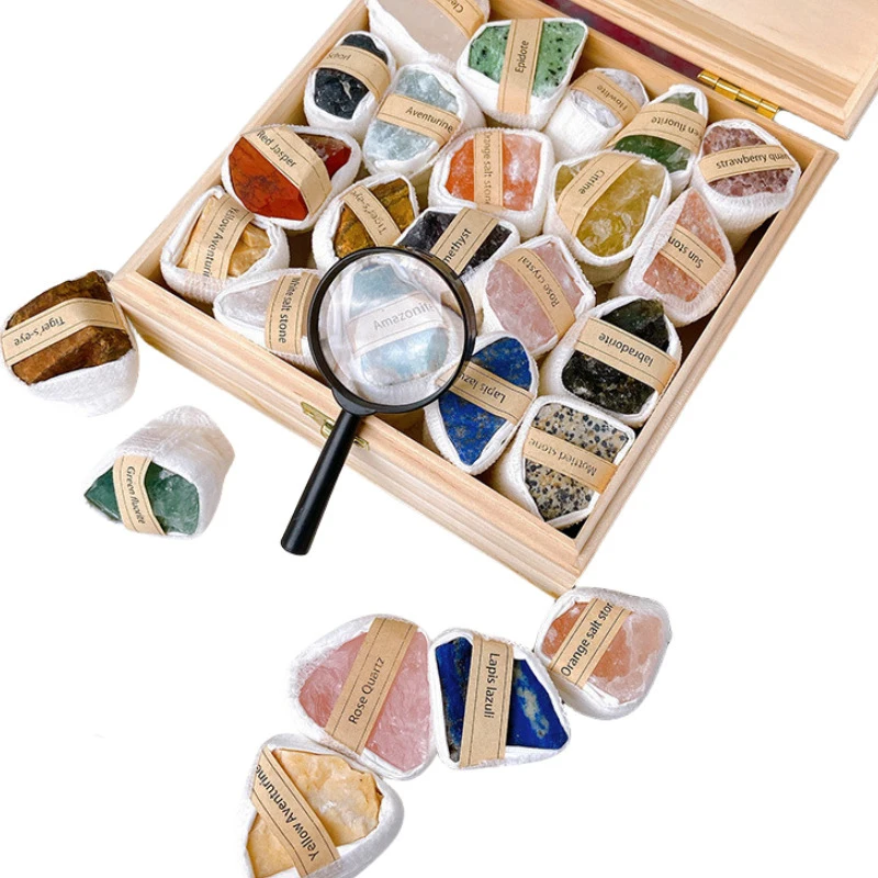 Wholesale Natural Raw Crystal Rough Gemstone Mixed Color Healing Stone Gift Box With Hot Stone Massage Set