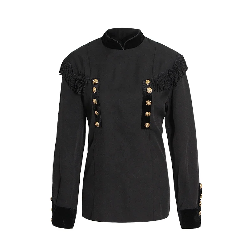 Вельветовая вышитая блузка на молнии стильные женские Формальные Топы женская черная элегантная