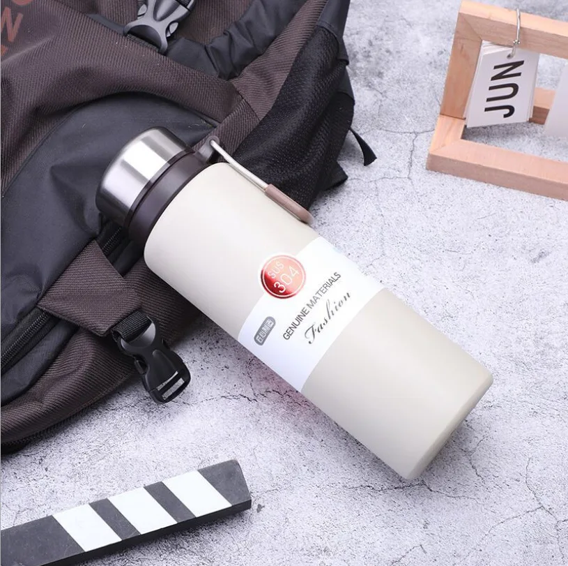 Large capacity vacuum mug portable fashion thermos bottle handle outdoor car sports kettle business style annual meeting gifts