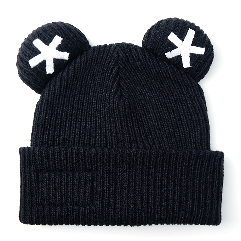 1 hole bear ear balaclava custom acrylic embroidered balaclava riding women mask hat balaclava beanie cap hat