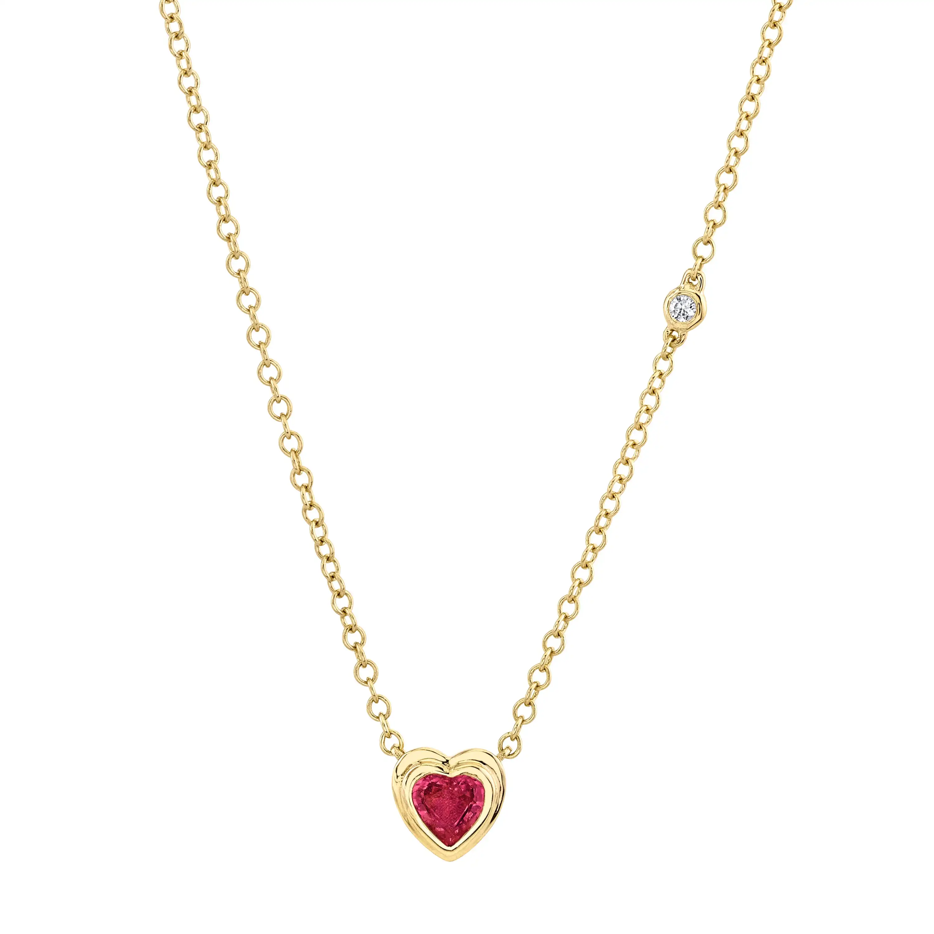 Slovehoony Emerald Heart 18k Gold Fine Jewelry Necklace Pink Sapphire Bezel Heart Necklaces For Women