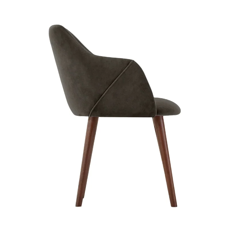 Newest wooden legs chairs home hotel coffee armchair modern design double stiching upholstered grey velvet dining chair