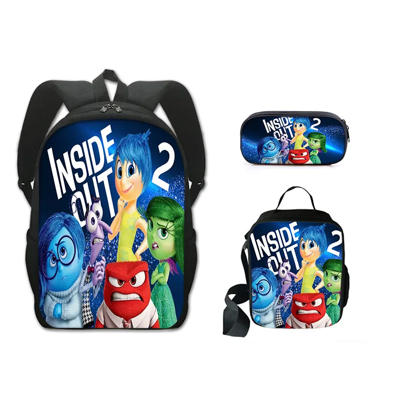 3Pcs Set Inside Out School Backpack with Shoulder Bags Pencil Case Cartoon School Bags for Boys Girls Anime Games Kids Bag set