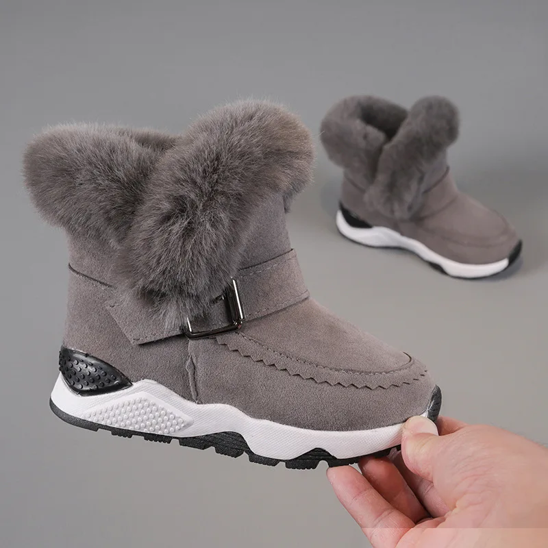 Оптовая продажа, зимняя обувь без шнуровки для девочек, зимние меховые теплые кожаные детские ботинки до щиколотки