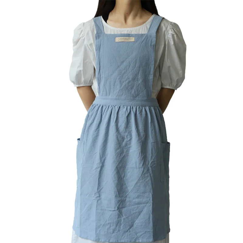 High Quality Custom Logo Cooking French Chefs Apron Cotton Linen Pinafore Customize Kitchen Apron with Logo