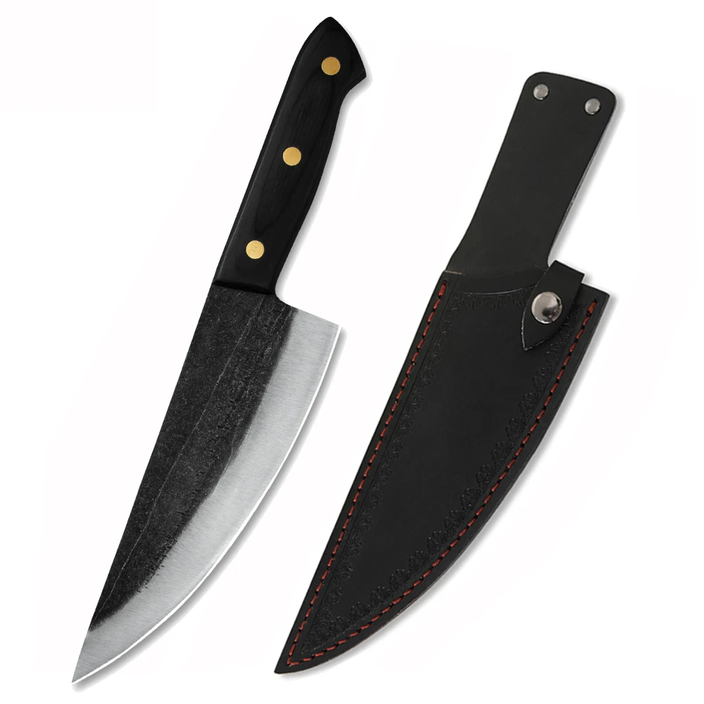 Новинка, профессиональные кованые кухонные ножи Almazan из нержавеющей стали 3cr13, 8 дюймов, набор кованых ножей с кожаным футляром